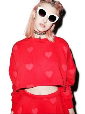 NWOT Lazy oaf red heart print cropped sweatshirt os s